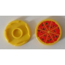 Part 14769pb011 Yellow Tile, Round 2 x 2 with Bottom Stud Holder with Pizza Pattern 